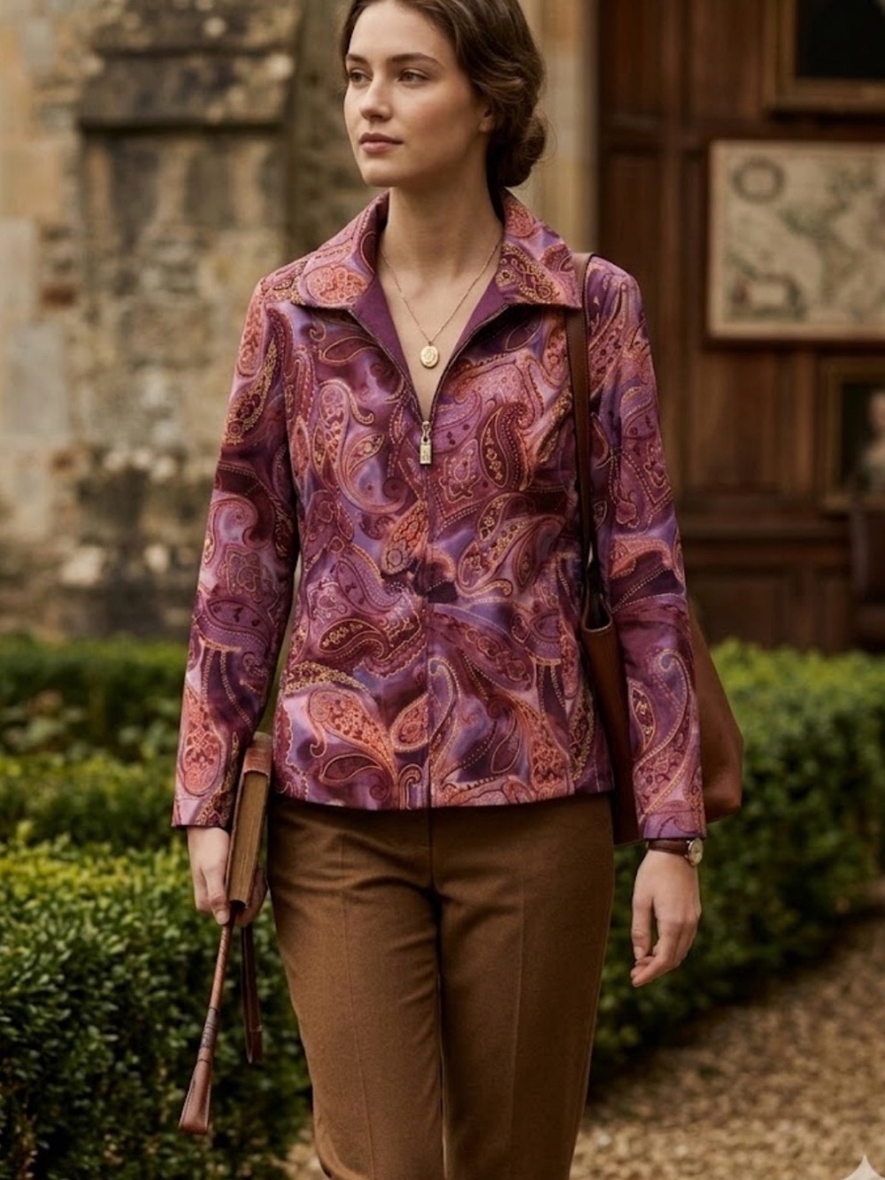 St John Sport Paisley Full Zip Quiet Luxury Jacket Size M